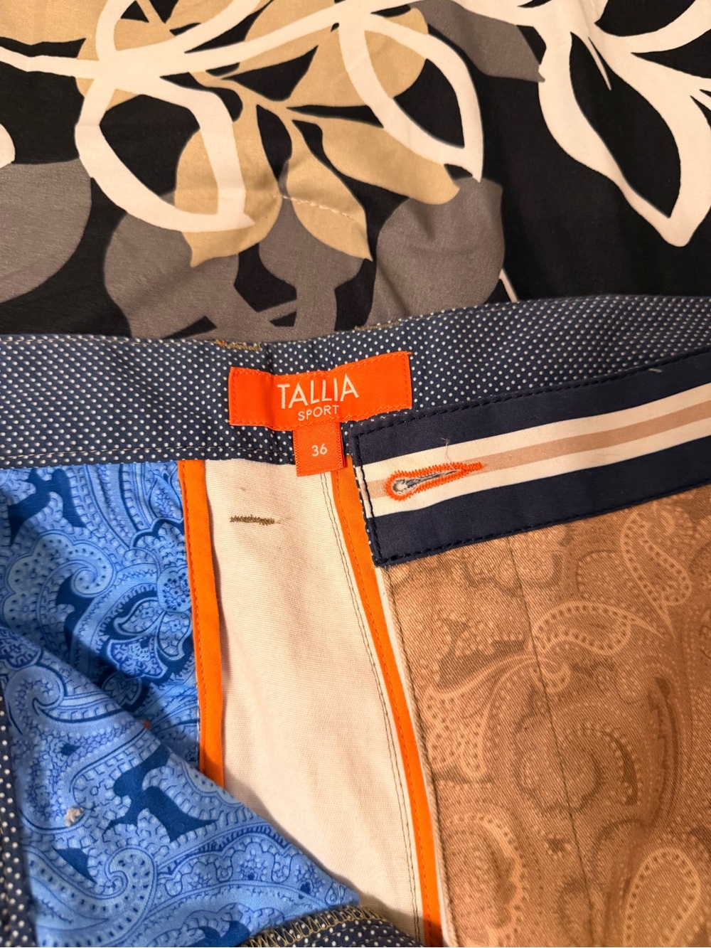 TALLIA Sport Tan Paisley Pants with Blue Paisley Lining - Picture 2 of 2
